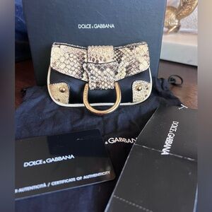 Dolce & Gabbana Mini Black Satin Python Coin Change AirPods Key Fob Chain Wallet